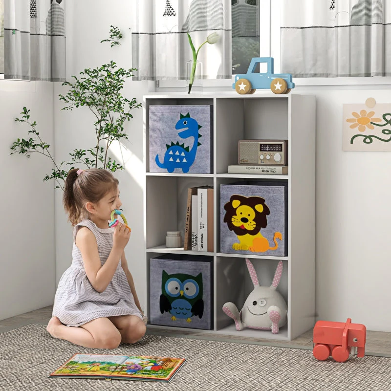 ZONEKIZ Children's Shelf Bookcase with 3 Storage Boxes, White + Gray - Image 2