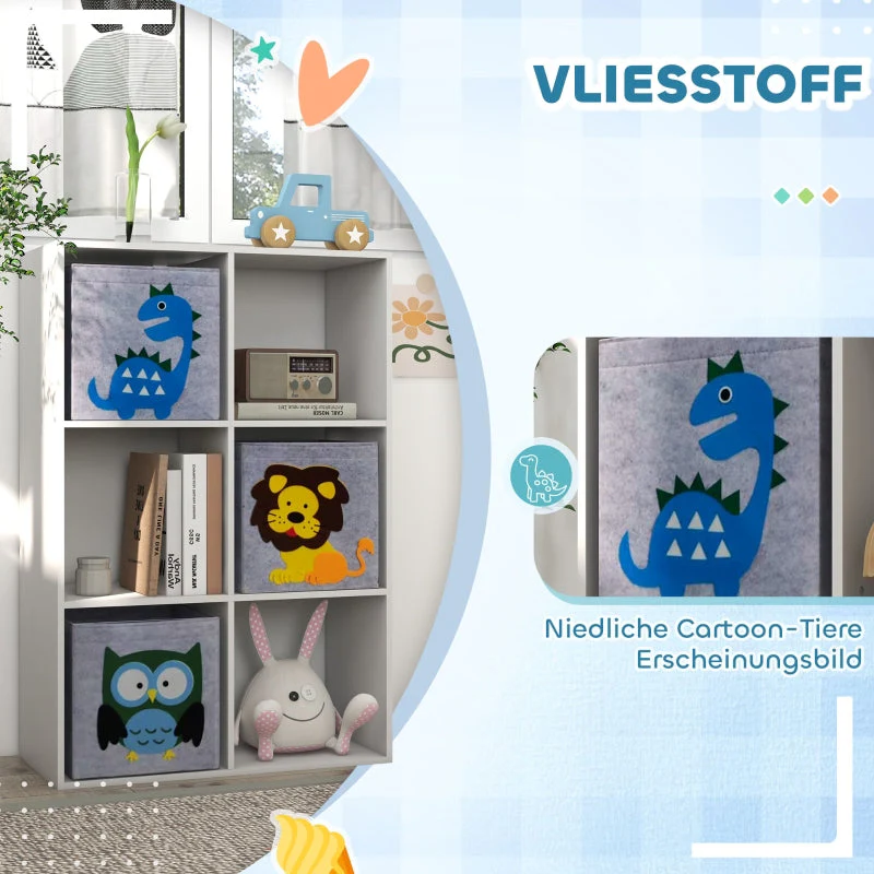 ZONEKIZ Children's Shelf Bookcase with 3 Storage Boxes, White + Gray - Image 5